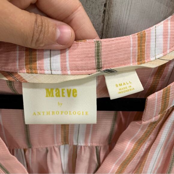 Anthropologie Maeve Byron Pink Striped Blouse VNeck - Picture 4 of 8